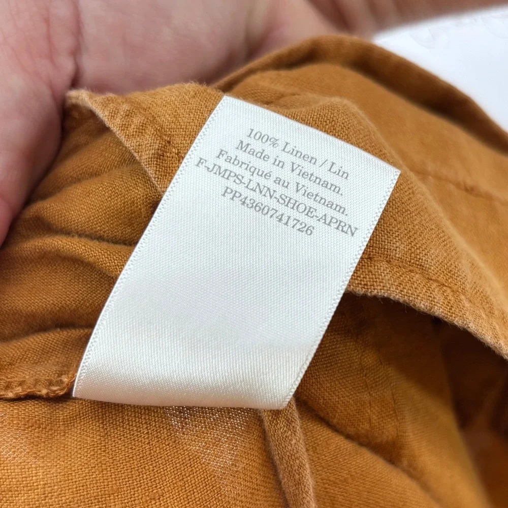 Everlane The Shoestring 100% Linen Apron Jumpsuit Womens S Brown Elastic Waist